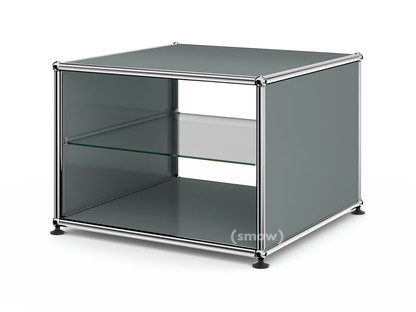 USM Haller Side Table with Side Panels 50 cm|with interior glass panel|Mid grey RAL 7005