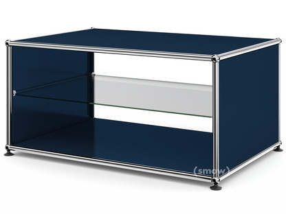 USM Haller Side Table with Side Panels 75 cm|with interior glass panel|Steel blue RAL 5011