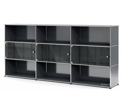 USM Haller Highboard XL with 3 Glass Doors with lock handle|Anthracite RAL 7016