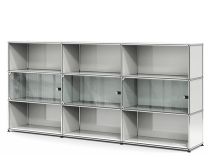 USM Haller Highboard XL with 3 Glass Doors with lock handle|Light grey RAL 7035