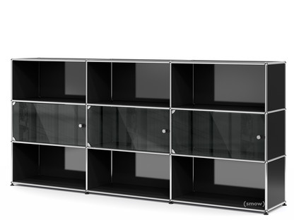 USM Haller Highboard XL with 3 Glass Doors without lock|Graphite black RAL 9011