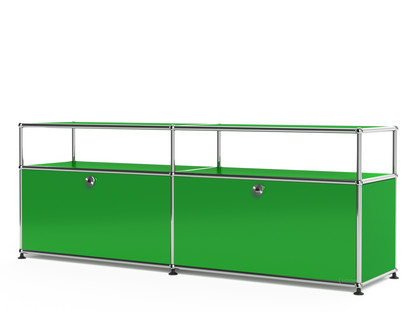 USM Haller Lowboard L with Extension, Customisable USM green|With 2 drop-down doors|With cable entry hole bottom centre