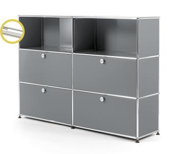 USM Haller E Highboard L with Compartment Lighting Mid grey RAL 7005|Cool white
