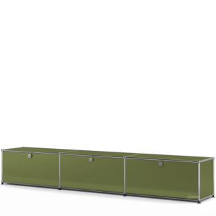USM Haller Lowboard XL, Edition olive green, Customisable With 3 drop-down doors|35 cm