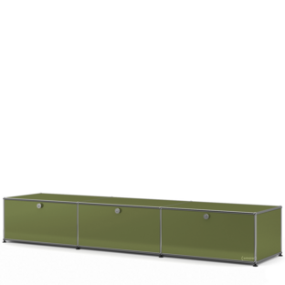 USM Haller Lowboard XL, Edition olive green, Customisable With 3 drop-down doors|50 cm