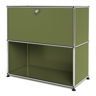 USM Haller Sideboard M, Edition olive green, Customisable With drop-down door|Open