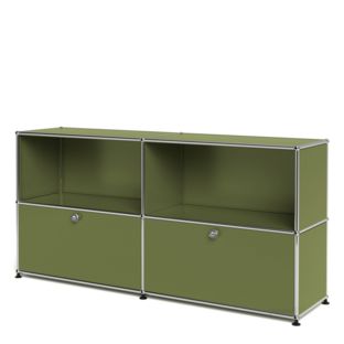 USM Haller Sideboard L, Edition Olive Green, Customisable Open|With 2 drop-down doors