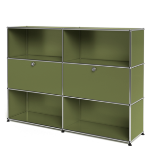 USM Haller Highboard L, Edition Olive Green, Customisable Open|With 2 drop-down doors|Open