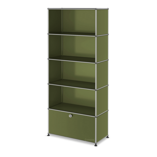 USM Haller Storage Unit M,  Edition Olive Green, Customisable Open|Open|Open|With drop-down door