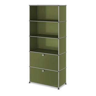 USM Haller Storage Unit M,  Edition Olive Green, Customisable Open|Open|With drop-down door|With drop-down door