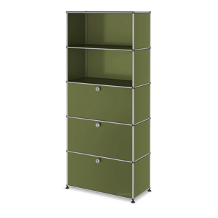 USM Haller Storage Unit M,  Edition Olive Green, Customisable Open|With drop-down door|With drop-down door|With drop-down door