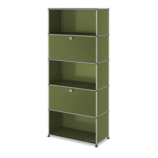 USM Haller Storage Unit M,  Edition Olive Green, Customisable With drop-down door|Open|With drop-down door|Open