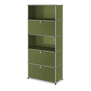 USM Haller Storage Unit M,  Edition Olive Green, Customisable With drop-down door|Open|With drop-down door|With drop-down door