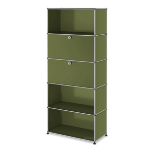USM Haller Storage Unit M,  Edition Olive Green, Customisable With drop-down door|With drop-down door|Open|Open