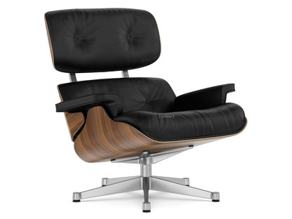 Lounge Chair Walnut with black pigmentation|Leather Premium F nero|84 cm - Original height 1956|Aluminium polished
