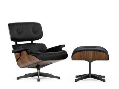 Lounge Chair & Ottoman Walnut with black pigmentation|Leather Premium F nero|84 cm - Original height 1956|Aluminium polished, sides black