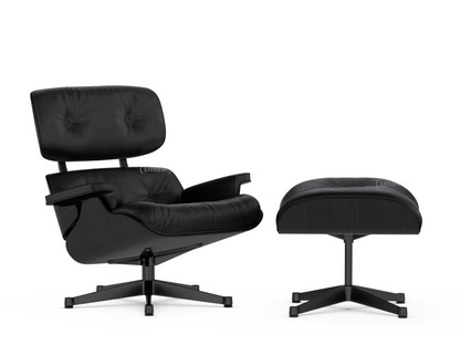 Lounge Chair & Ottoman Black varnished ash|Leather Premium F nero|84 cm - Original height 1956|Black powdercoated