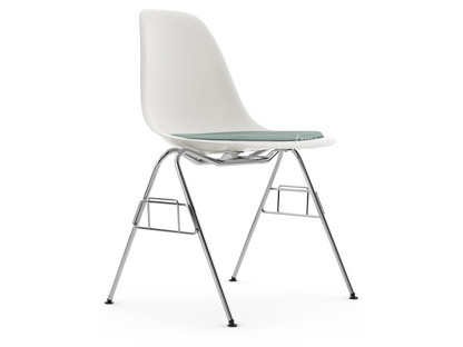 Eames Plastic Side Chair RE DSS White|With seat upholstery|Ice blue / ivory|Without linking element (DSS-N)