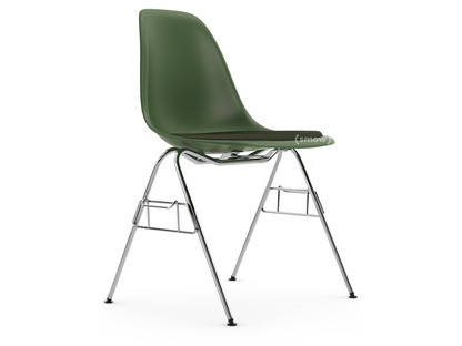 Eames Plastic Side Chair RE DSS Forest|With seat upholstery|Nero / forest|With linking element (DSS)