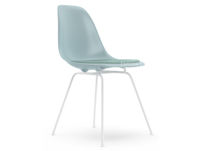 Eames Plastic Side Chair RE DSX Ice grey|With seat upholstery|Ice blue / ivory|Standard version - 43 cm|Coated white