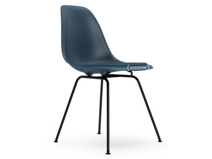 Eames Plastic Side Chair RE DSX Sea blue|With seat upholstery|Sea blue / dark grey|Standard version - 43 cm|Coated basic dark