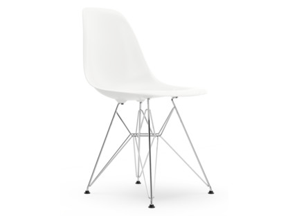 Eames Plastic Side Chair RE DSR White|Without upholstery|Without upholstery|Standard version - 43 cm|Chrome-plated