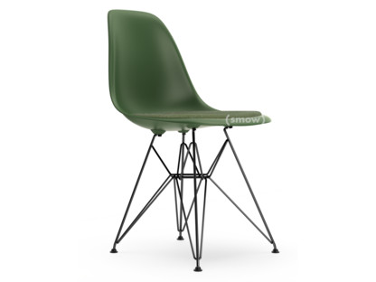Eames Plastic Side Chair RE DSR Forest|With seat upholstery|Ivory / forest|Standard version - 43 cm|Coated basic dark