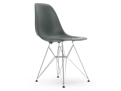 Eames Plastic Side Chair RE DSR Granite grey|Without upholstery|Without upholstery|Standard version - 43 cm|Chrome-plated