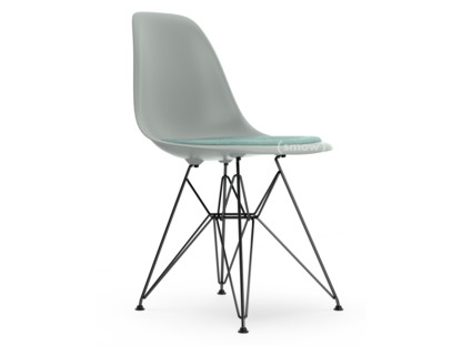Eames Plastic Side Chair RE DSR Light grey|With seat upholstery|Ice blue / ivory|Standard version - 43 cm|Coated basic dark