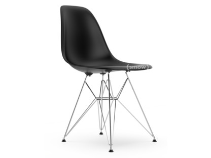 Eames Plastic Side Chair RE DSR Deep black|Without upholstery|Without upholstery|Standard version - 43 cm|Chrome-plated