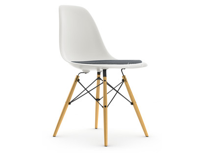Eames Plastic Side Chair RE DSW White|With seat upholstery|Dark blue / ivory|Standard version - 43 cm|Ash honey tone