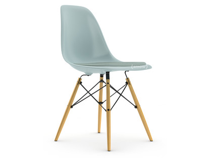 Eames Plastic Side Chair RE DSW Ice grey|With seat upholstery|Ice blue / ivory|Standard version - 43 cm|Ash honey tone