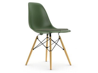 Eames Plastic Side Chair RE DSW Forest|With seat upholstery|Ivory / forest|Standard version - 43 cm|Ash honey tone