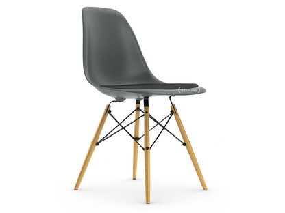 Eames Plastic Side Chair RE DSW Granite grey|With seat upholstery|Dark grey|Standard version - 43 cm|Ash honey tone