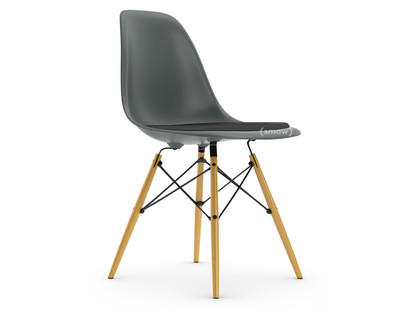 Eames Plastic Side Chair RE DSW Granite grey|With seat upholstery|Dark grey|Standard version - 43 cm|Yellowish maple