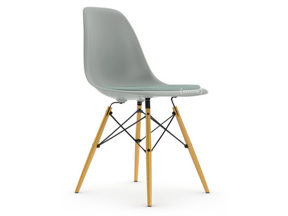 Eames Plastic Side Chair RE DSW Light grey|With seat upholstery|Ice blue / ivory|Standard version - 43 cm|Yellowish maple