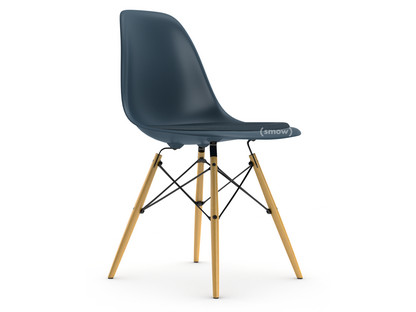 Eames Plastic Side Chair RE DSW Sea blue|With seat upholstery|Sea blue / dark grey|Standard version - 43 cm|Ash honey tone