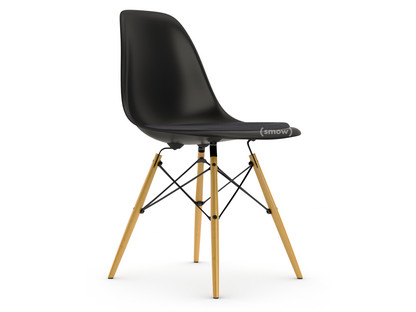 Eames Plastic Side Chair RE DSW Deep black|With seat upholstery|Dark grey|Standard version - 43 cm|Yellowish maple