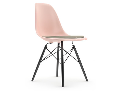 Eames Plastic Side Chair RE DSW Pale rose|With seat upholstery|Warm grey / ivory|Standard version - 43 cm|Black maple