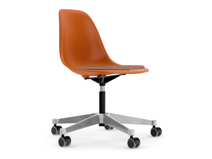 Eames Plastic Side Chair RE PSCC Rusty orange RE|With seat upholstery|Cognac / ivory