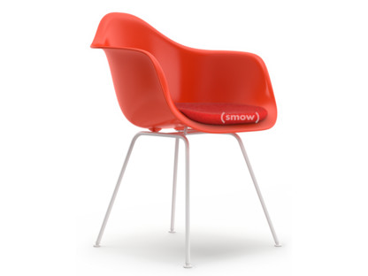 Eames Plastic Armchair RE DAX Red (poppy red)|With seat upholstery|Coral / poppy red |Standard version - 43 cm|Coated white