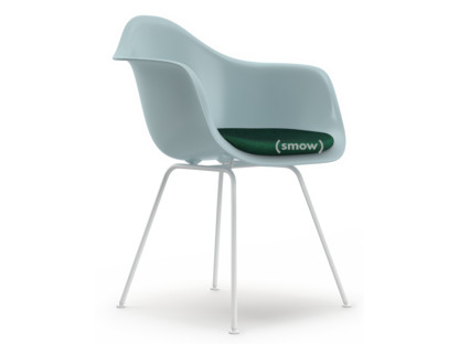Eames Plastic Armchair RE DAX Ice grey|With seat upholstery|Mint / forest|Standard version - 43 cm|Coated white