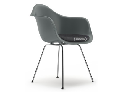Eames Plastic Armchair RE DAX Granite grey|With seat upholstery|Dark grey|Standard version - 43 cm|Chrome-plated