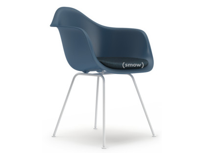 Eames Plastic Armchair RE DAX Sea blue|With seat upholstery|Ice blue / moor brown|Standard version - 43 cm|Coated white