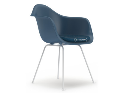 Eames Plastic Armchair RE DAX Sea blue|With seat upholstery|Sea blue / dark grey|Standard version - 43 cm|Coated white