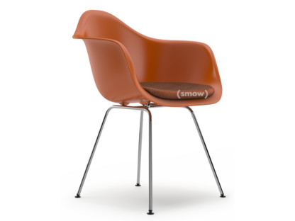 Eames Plastic Armchair RE DAX Rusty orange|With seat upholstery|Cognac / ivory|Standard version - 43 cm|Chrome-plated