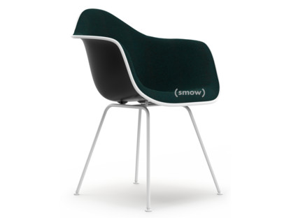 Eames Plastic Armchair RE DAX Deep black|With full upholstery|Petrol / moor brown|Standard version - 43 cm|Coated white