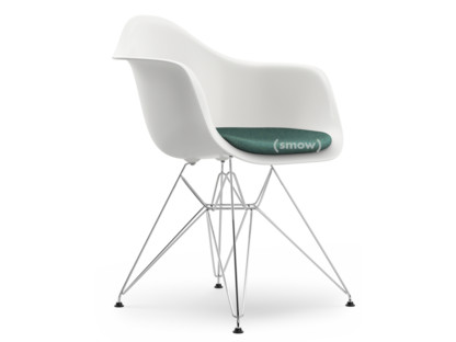 Eames Plastic Armchair RE DAR White|With seat upholstery|Ice blue / ivory|Standard version - 43 cm|Chrome-plated