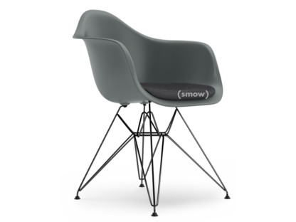 Eames Plastic Armchair RE DAR Granite grey|With seat upholstery|Dark grey|Standard version - 43 cm|Coated basic dark