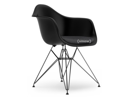 Eames Plastic Armchair RE DAR Deep black|With seat upholstery|Dark grey|Standard version - 43 cm|Coated basic dark